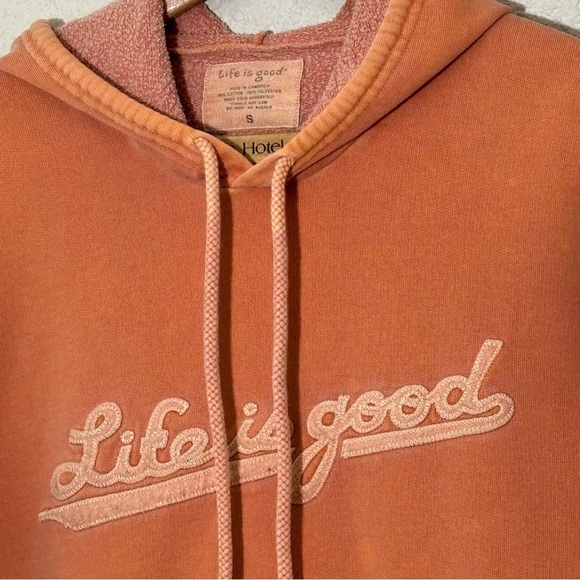 Life Is Good stone washed orange distressed pullover hoodie. Men’s Small - Picture 3 of 9